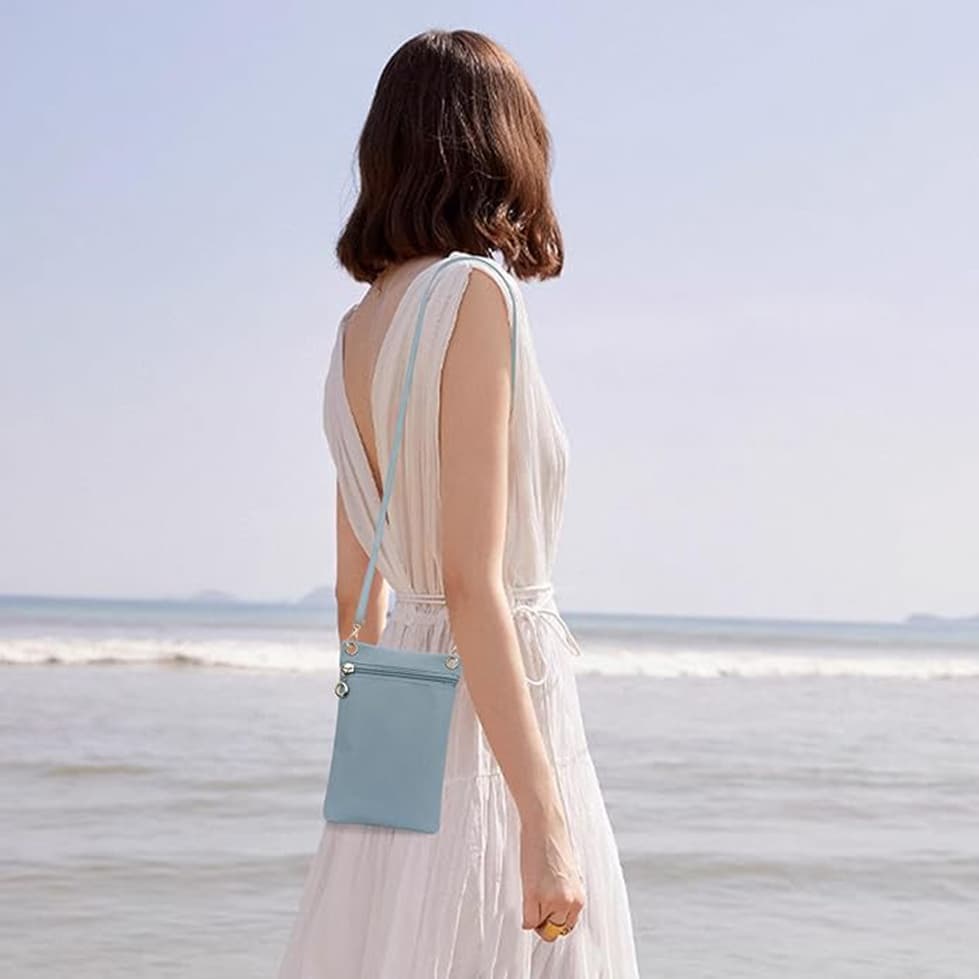 1 Lychee Texture Phone Bag with Shoulder Strap, 19cm x 12.5cm, Blue V1188-MS-325-1872