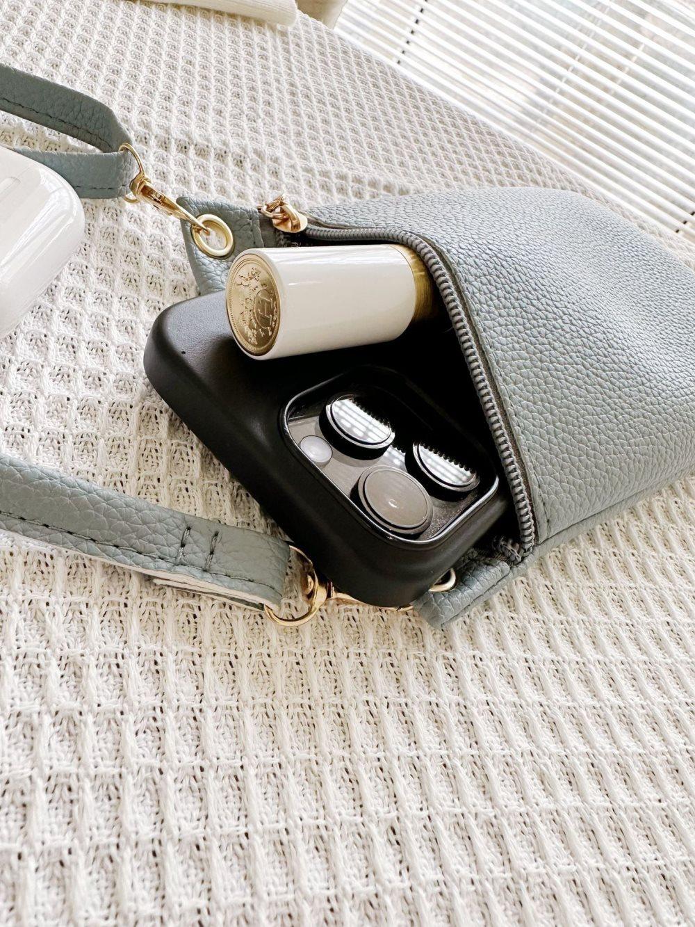 1 Lychee Texture Phone Bag with Shoulder Strap, 19cm x 12.5cm, Blue V1188-MS-325-1872