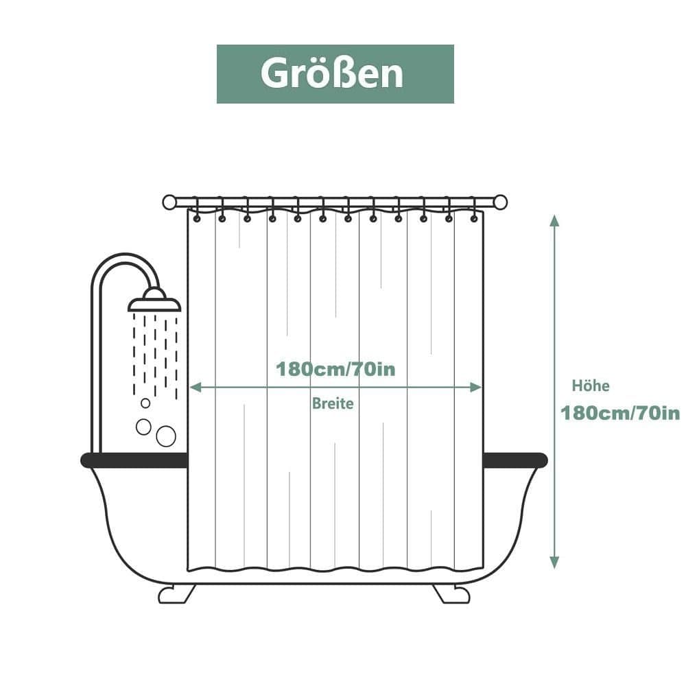 Waterproof Shower Curtain 180x180cm, Light Blue, Quick-Drying Mold Resistant, Compatible with Outdoor Shower V1188-MS-325-1877