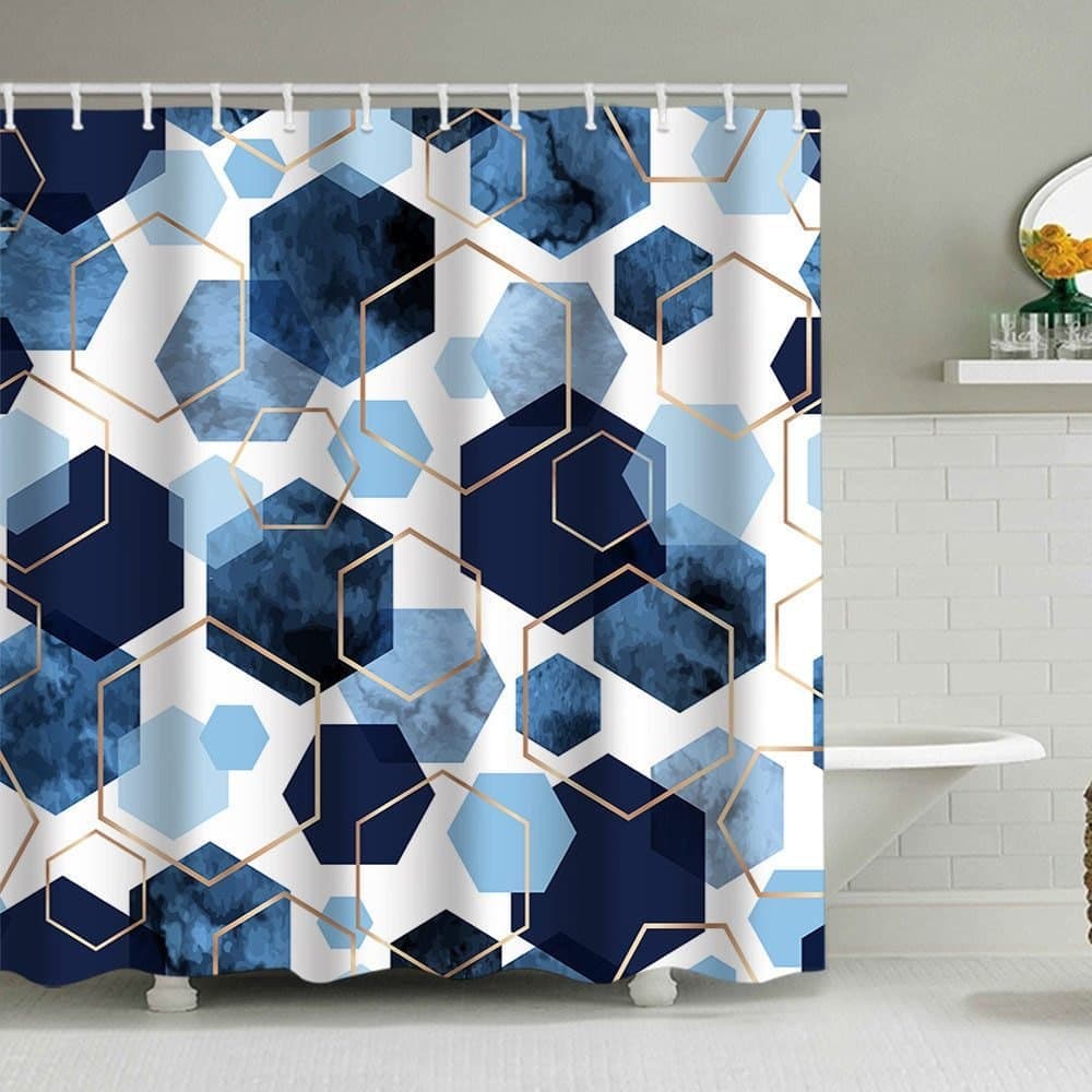 Bohemian Waterproof Mildew Resistant Shower Curtain with Marble Pattern, 72x72 inches V1188-MS-325-1880