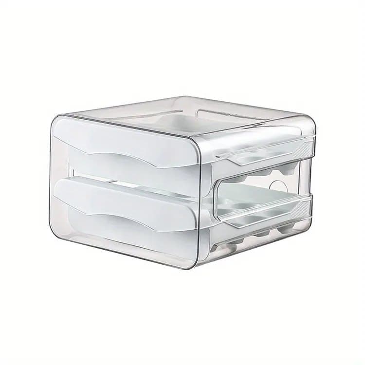 32-pcs XL Egg Storage Container, White, Transparent Double Layer Egg Holder for Refrigerator, Stackable Egg V1188-MS-325-1881
