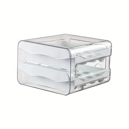 32-pcs XL Egg Storage Container, White, Transparent Double Layer Egg Holder for Refrigerator, Stackable Egg V1188-MS-325-1881