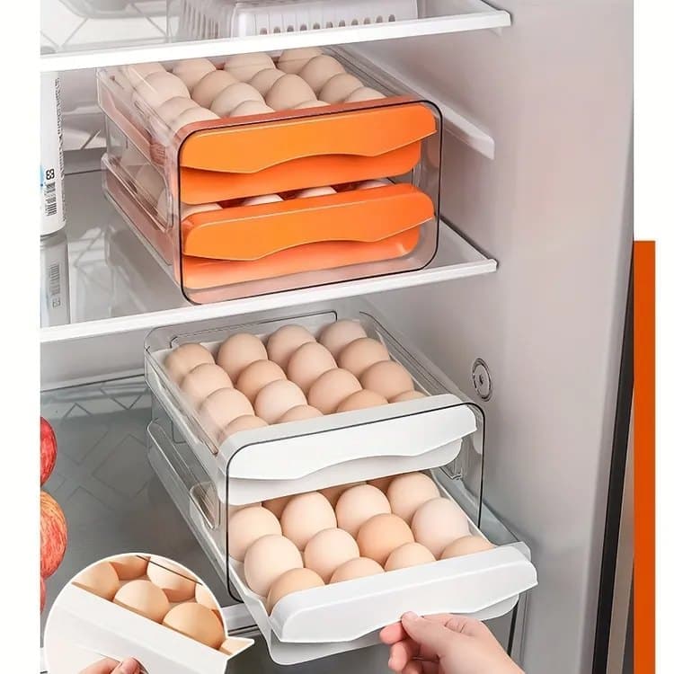 32-pcs XL Egg Storage Container, White, Transparent Double Layer Egg Holder for Refrigerator, Stackable Egg V1188-MS-325-1881
