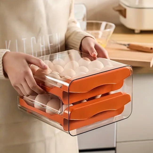 32-pcs XL Egg Storage Container, White, Transparent Double Layer Egg Holder for Refrigerator, Stackable Egg V1188-MS-325-1881