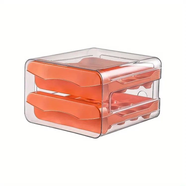 32-pcs XL Egg Storage Container, Transparent Double Layer Egg Holder for Refrigerator, Egg Dispenser, Stacks, V1188-MS-325-1882