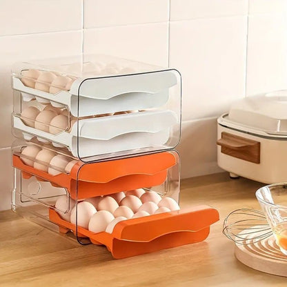32-pcs XL Egg Storage Container, Transparent Double Layer Egg Holder for Refrigerator, Egg Dispenser, Stacks, V1188-MS-325-1882