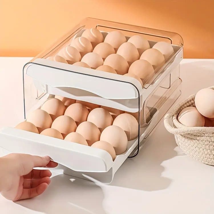 32-pcs XL Egg Storage Container for Refrigerator, Double Layer Transparent Egg Holder Dispenser, Stackable, V1188-MS-325-1883