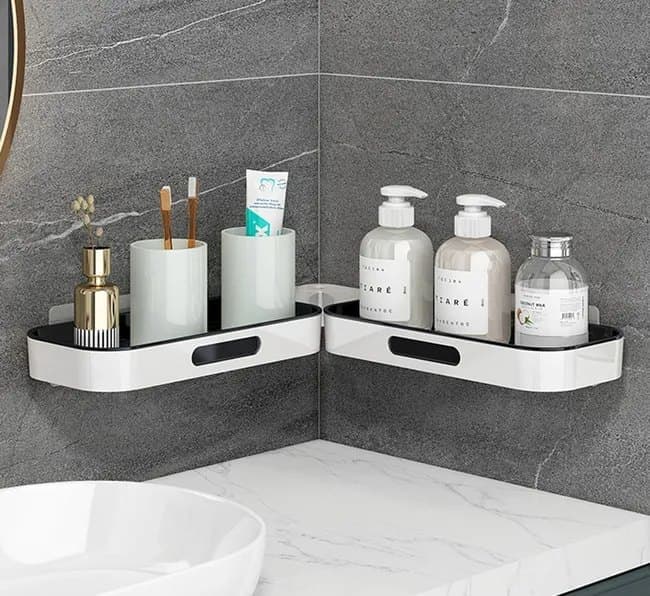 Rotatable Shower Shelf Self-Adhesive Bathroom Storage Shelf in Gray or White V1188-MS-325-1884