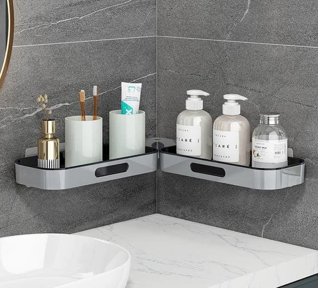 Rotatable Shower Shelf Self-Adhesive Bathroom Storage Shelf, Gray/White V1188-MS-325-1885