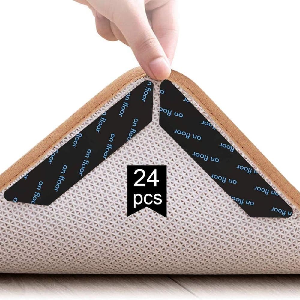 24 Non-Slip Mats Black, Washable and Reusable for Carpets and Floors, 13 x 2.5 cm V1188-MS-325-1886