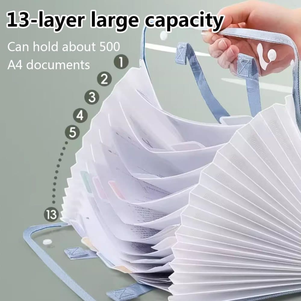 13 Compartments A4 Document Folder, Transparent Waterproof with Snaps, for School and Home, compatible with V1188-MS-325-1887