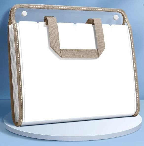 13 Compartments A4 Document Folder, Transparent Waterproof with Snaps, Light Brown, Compatible with Office V1188-MS-325-1889