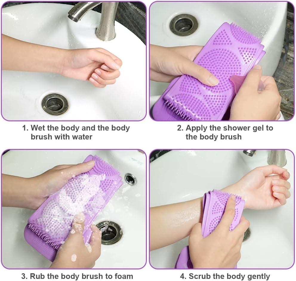 Soft Exfoliating Silicone Body Brush for Women and Men, with Massage Particles, Purple V1188-MS-325-1891