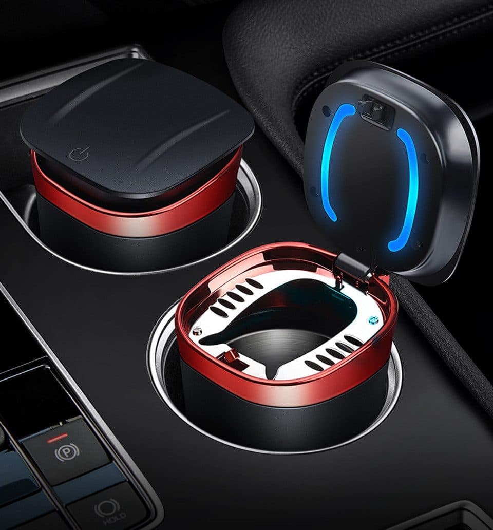 Portable LED Ashtray with Lid, Odorless Automatic Extinguishing Car Ashtray, Compatible with All Brands, Black V1188-MS-325-1895