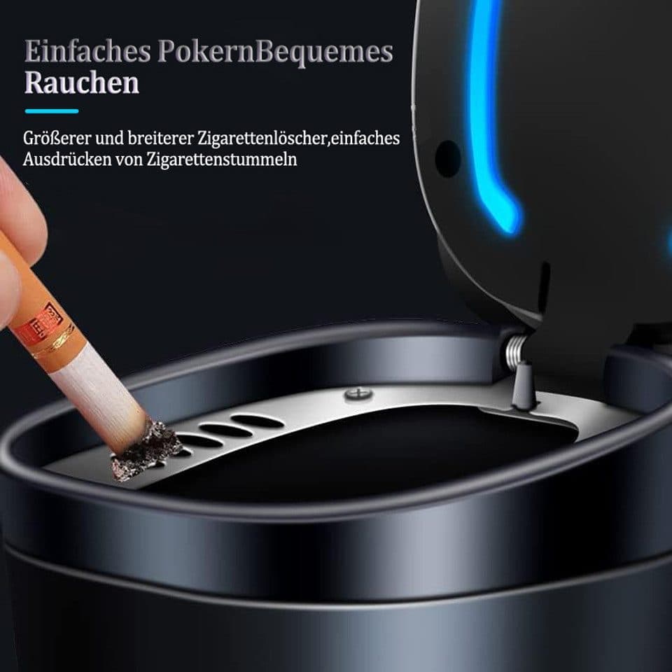 Portable LED Ashtray with Lid, Odorless Automatic Extinguishing Car Ashtray, Compatible with All Brands, Black V1188-MS-325-1895