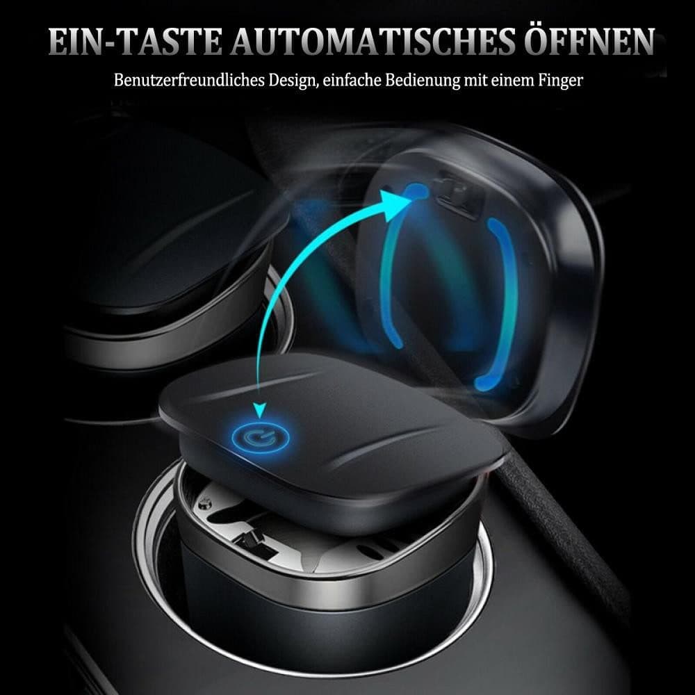 Portable Car Ashtray with Lid, Odorless Automatic Extinguishing & LED Light, Silver V1188-MS-325-1896
