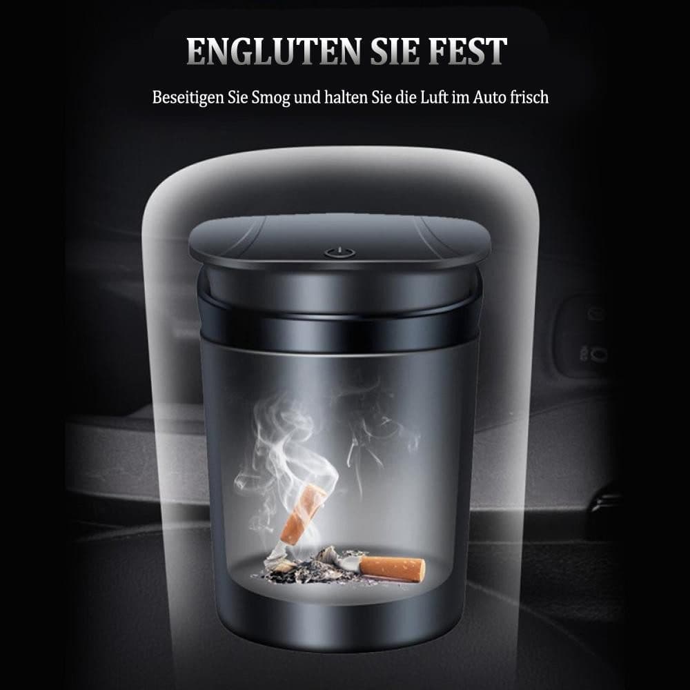 Portable Car Ashtray with Lid, Odorless Automatic Extinguishing & LED Light, Silver V1188-MS-325-1896