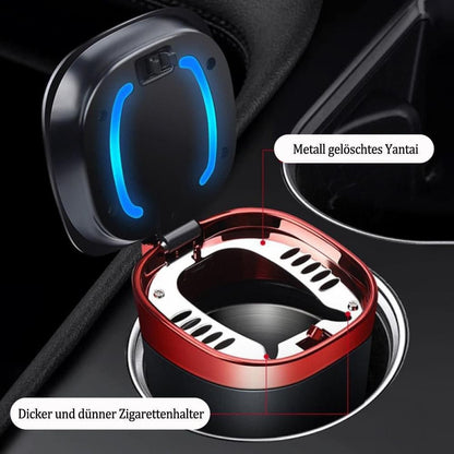 Portable Car Ashtray with Lid, Odorless Automatic Extinguishing & LED Light, Silver V1188-MS-325-1896