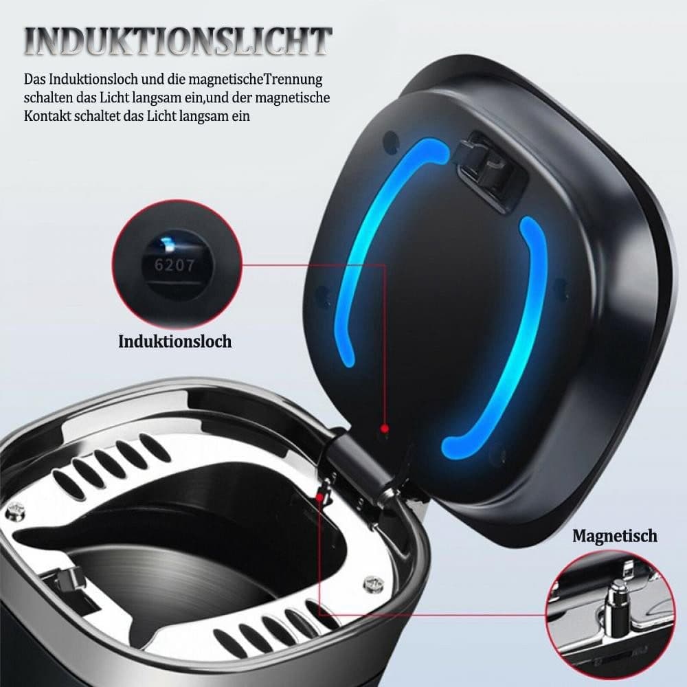 Portable Car Ashtray with Lid, Odorless Automatic Extinguishing & LED Light, Silver V1188-MS-325-1896