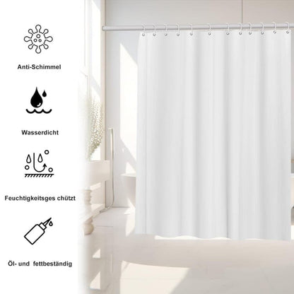 White Waterproof Shower Curtain for Bathroom, 180x180 cm, Mildew Resistant PEVA with 12 Hooks V1188-MS-325-1897