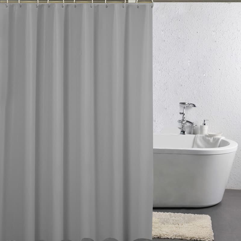 12 Hooks Waterproof Shower Curtain Solid Color Gray, 180x180 cm, Mildew Resistant PEVA for Bathroom V1188-MS-325-1898