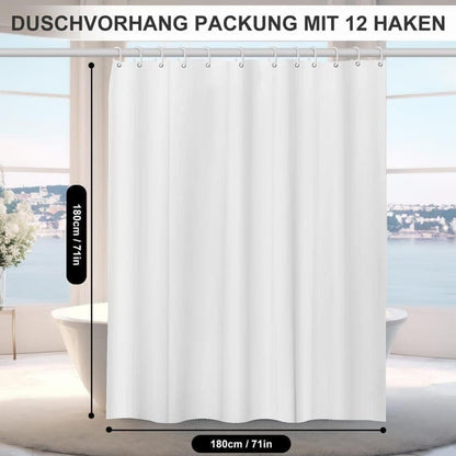 12 Hooks Waterproof Shower Curtain Solid Color Gray, 180x180 cm, Mildew Resistant PEVA for Bathroom V1188-MS-325-1898