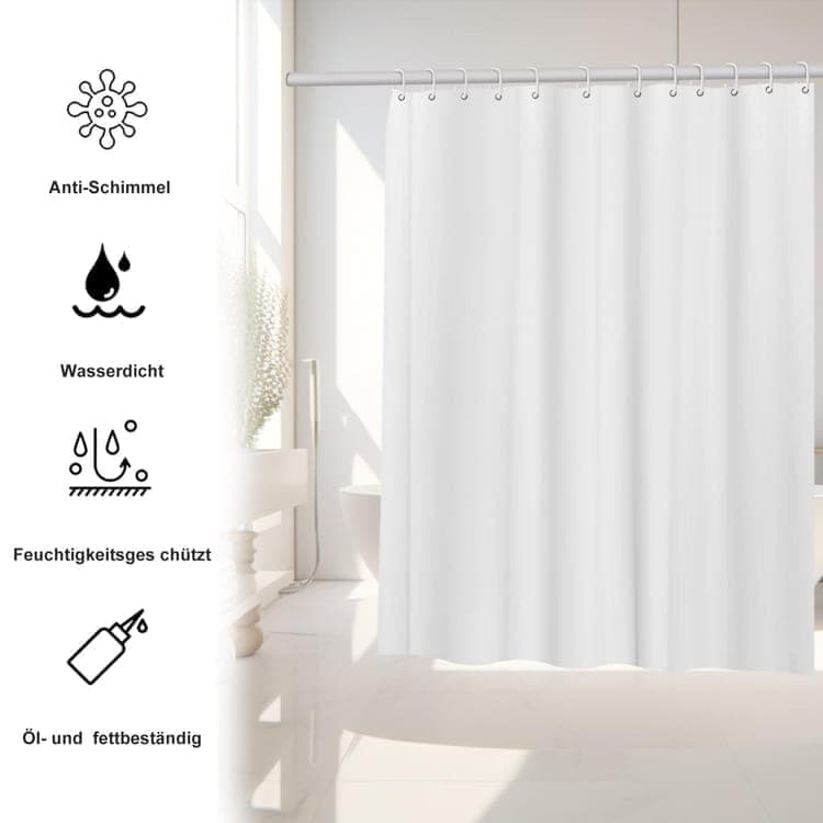 12 Hooks Waterproof Shower Curtain Solid Color Gray, 180x180 cm, Mildew Resistant PEVA for Bathroom V1188-MS-325-1898