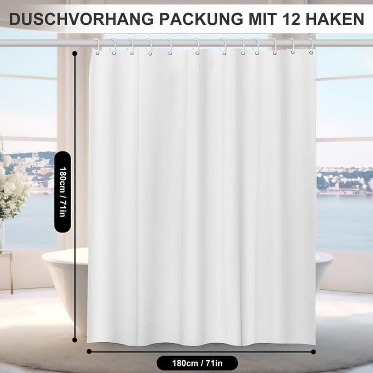 12 Hooks Solid Color Waterproof Shower Curtain for Bathroom, 180x180 cm, Mildew Resistant PEVA, Light Yellow V1188-MS-325-1899