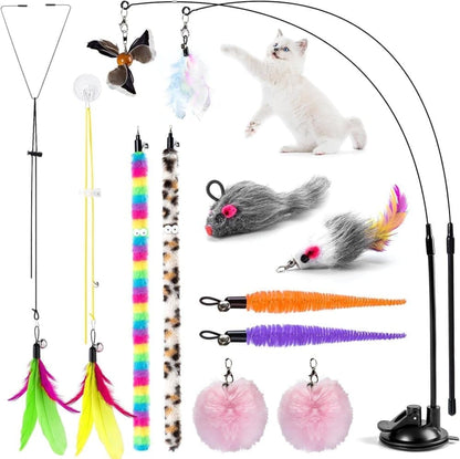 17 Pieces Cat Toy, Interactive Self-Feeding Fishing Toy with Suction Cup V1188-MS-325-1900