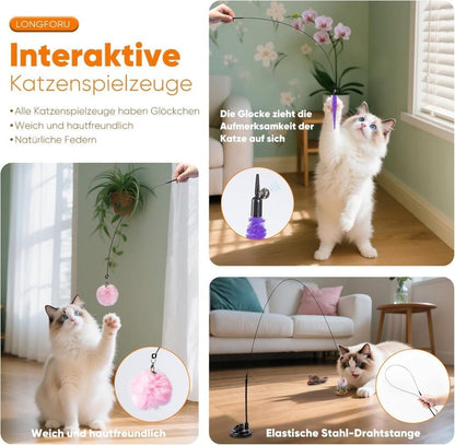 17 Pieces Cat Toy, Interactive Self-Feeding Fishing Toy with Suction Cup V1188-MS-325-1900