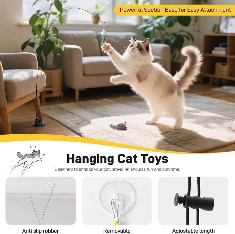 17 Pieces Cat Toy, Interactive Self-Feeding Fishing Toy with Suction Cup V1188-MS-325-1900