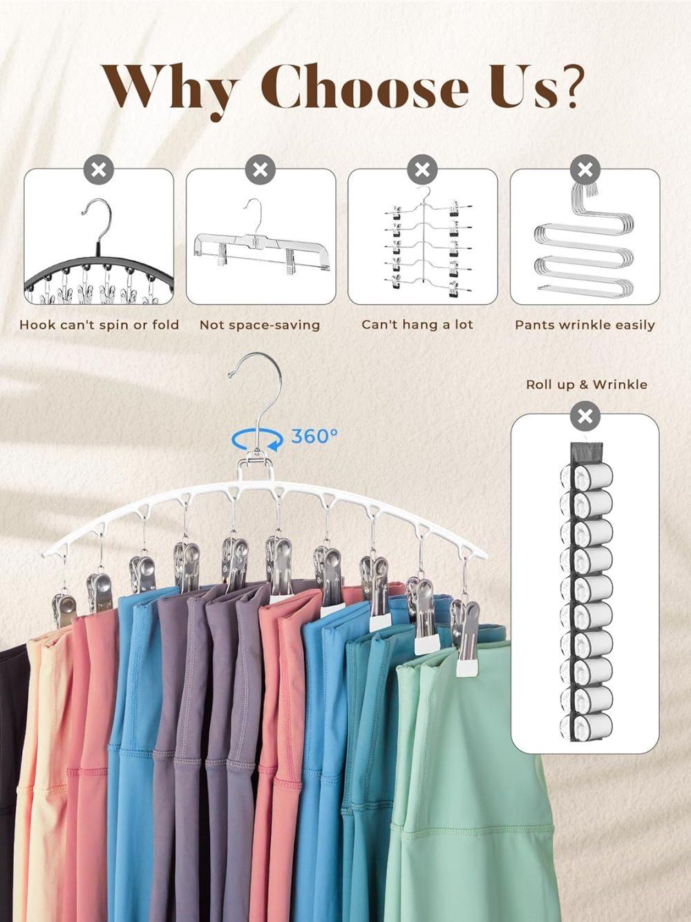 2-Pack Metal Windproof Trouser Skirt Hanger with 15 Clips V1188-MS-325-1901