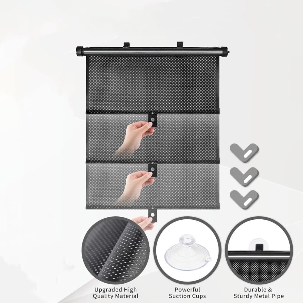 Blackout Curtain with Suction Cups, Removable Window and Car Sunshade, Telescopic Roller Blind, Black and V1188-MS-325-1903
