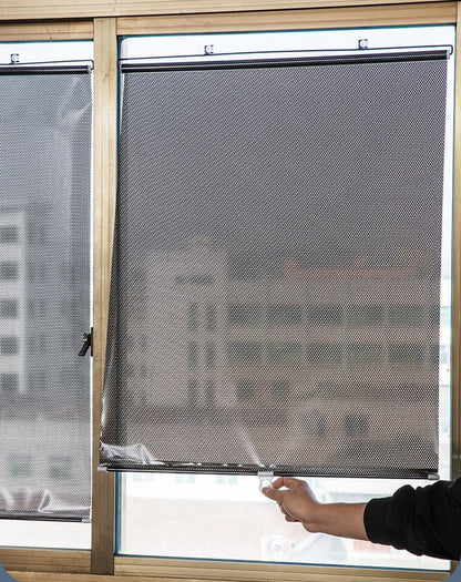 Blackout Curtain with Suction Cups, Removable Window and Car Sunshade, Telescopic Roller Blind, Black and V1188-MS-325-1903