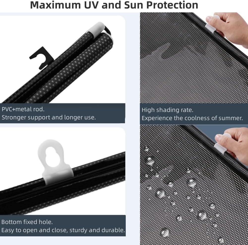 Blackout Curtain with Suction Cups, Removable Window and Car Sunshade, Telescopic Roller Blind, Black and V1188-MS-325-1903