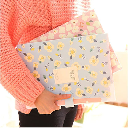 8 Compartments A4 Document Folder Waterproof Floral Pattern, with A4 Size, Yellow V1188-MS-325-1907