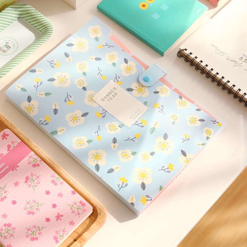 8 Compartments A4 Document Folder Waterproof Floral Pattern, with A4 Size, Yellow V1188-MS-325-1907