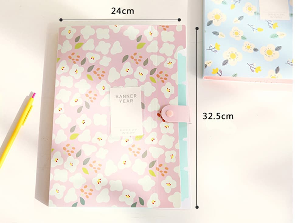 8 Compartments A4 Document Folder Waterproof Floral Pattern, with A4 Size, Yellow V1188-MS-325-1907