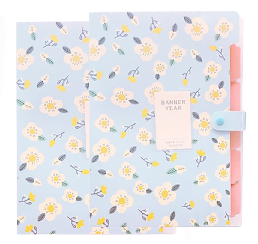 8 Compartments A4 Document Folder Waterproof Floral Pattern, Blue, with A4 Size V1188-MS-325-1908