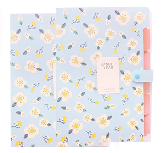 8 Compartments A4 Document Folder Waterproof Floral Pattern, Blue, with A4 Size V1188-MS-325-1908