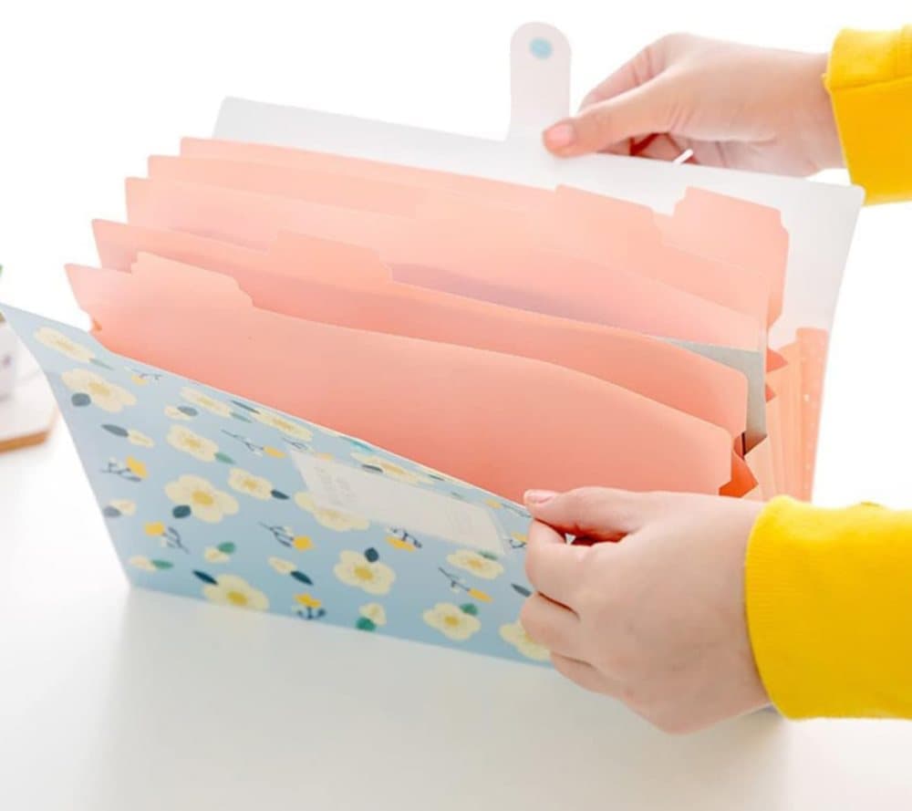 8 Compartments A4 Document Folder Waterproof Floral Pattern, Blue, with A4 Size V1188-MS-325-1908