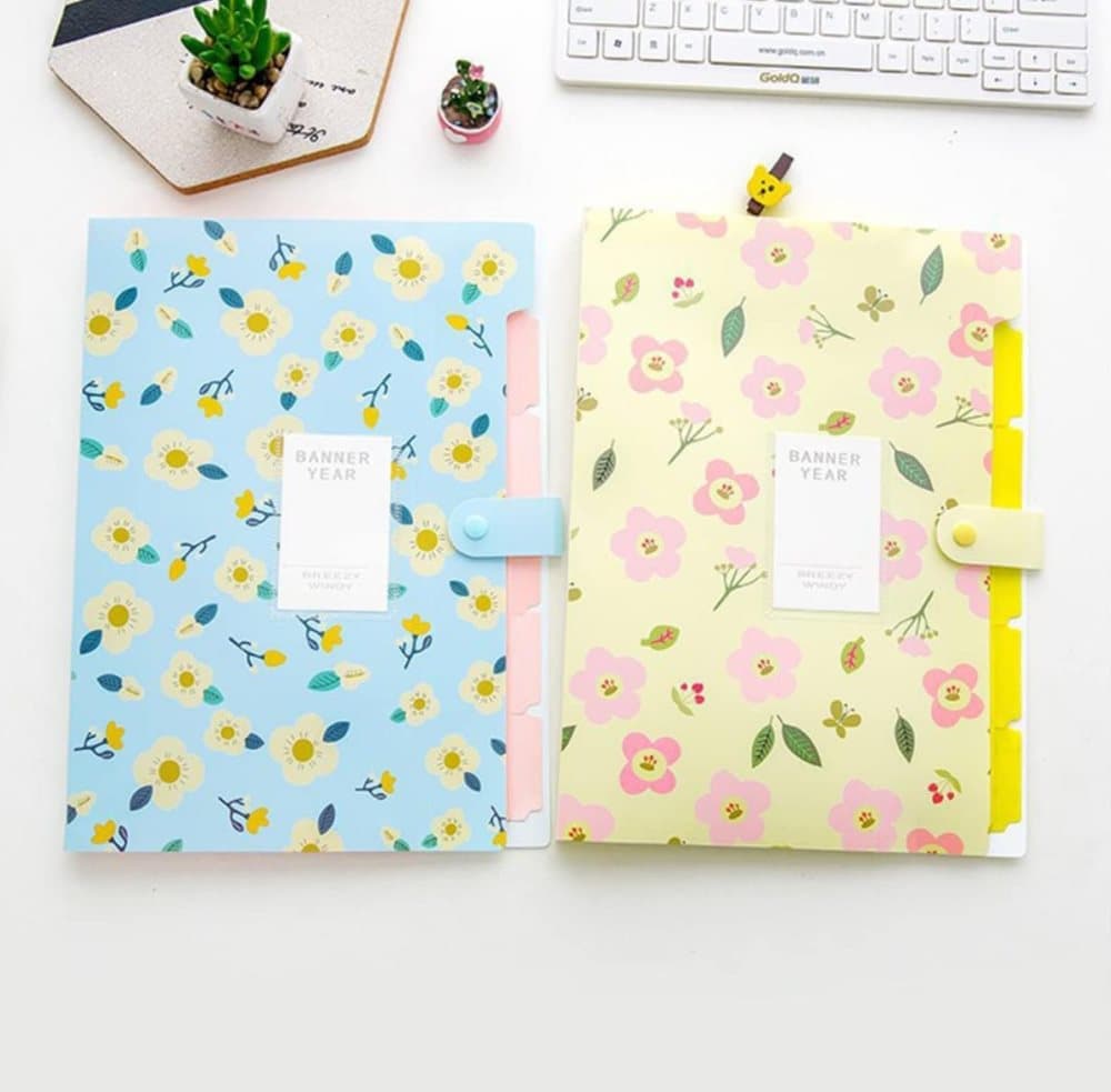 8 Compartments A4 Document Folder Waterproof Floral Pattern, Blue, with A4 Size V1188-MS-325-1908