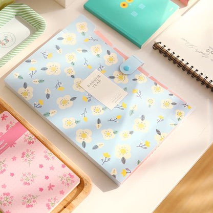 8 Compartments A4 Document Folder Waterproof Floral Pattern, Blue, with A4 Size V1188-MS-325-1908