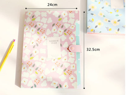 8 Compartments A4 Document Folder Waterproof Floral Pattern, Blue, with A4 Size V1188-MS-325-1908