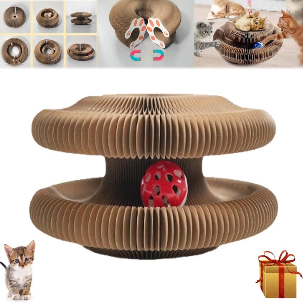 2-in-1 Cat Scratching Mat with Ball and Bell, Interactive Cat Toy, Magnetic Design, Compatible with All Cats, V1188-MS-325-1913