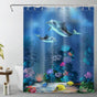 Waterproof Polyester Shower Curtain with Sea Turtle and Dolphin Motif, Mildew Resistant, Dark Blue, 180x200 cm V1188-MS-325-1914