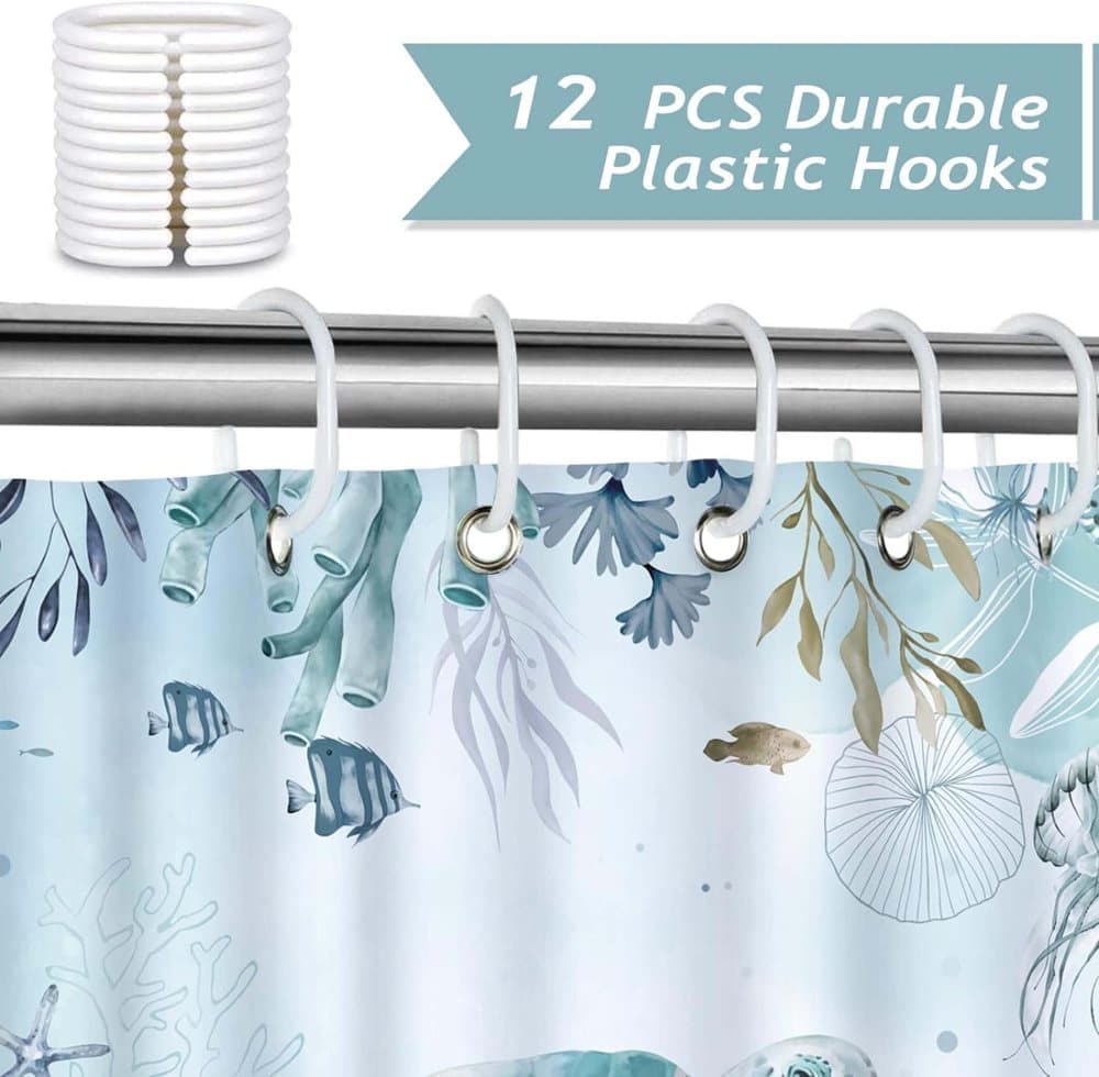 Waterproof Polyester Shower Curtain with Sea Turtle and Dolphin Motif, Mildew Resistant, Dark Blue, 180x200 cm V1188-MS-325-1914