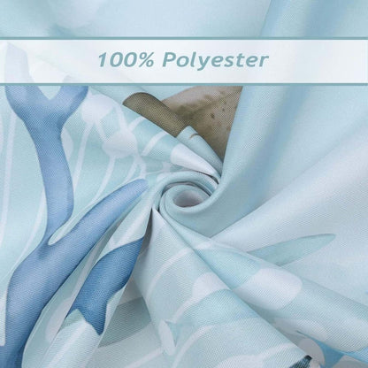 Waterproof Polyester Shower Curtain with Sea Turtle and Dolphin Motif, Mildew Resistant, Light Blue, 180x200 V1188-MS-325-1915