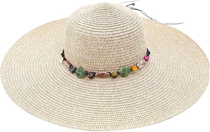 Women's Wide Brim Straw Hat UPF50+ Sun Protection Foldable Beach Hat for Summer, Beige V1188-MS-325-1919