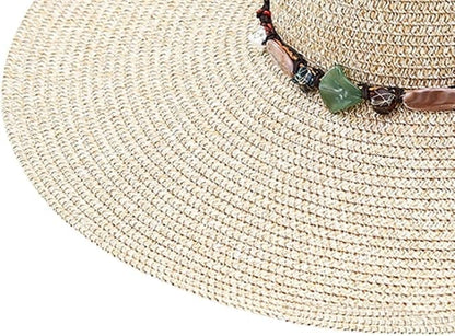 Women's Wide Brim Straw Hat UPF50+ Sun Protection Foldable Beach Hat, Light Blue V1188-MS-325-1921